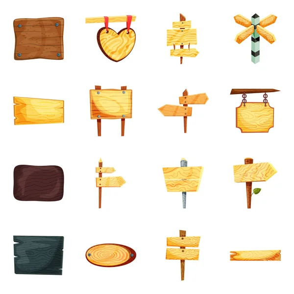 Objeto aislado de letrero y símbolo de madera. Colección de letreros y símbolos de madera para tela . — Vector de stock