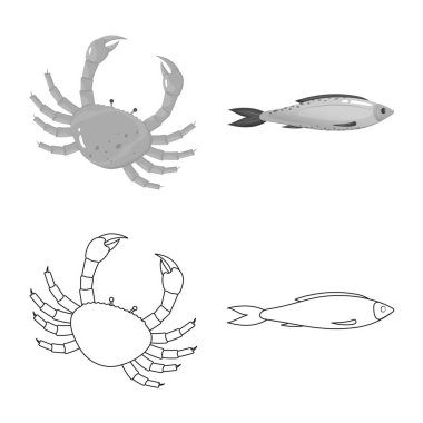 Taze vektör çizim ve Restoran oturum açın. Hisse senedi için taze ve deniz vektör simge kümesi.