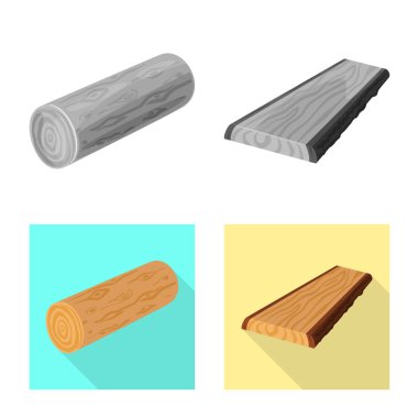 Ağaç ve ham işareti vektör çizimi. Ağaç ve inşaat hisse senedi vektör çizim topluluğu.