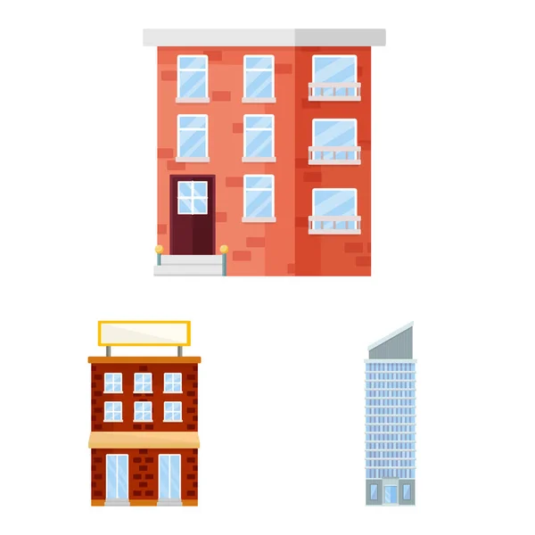 Ilustración vectorial de fachada y símbolo del edificio. Colección de ilustración vectorial de fachada y stock exterior . — Archivo Imágenes Vectoriales