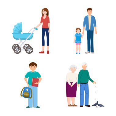 Aile ve insan sembolü vektör tasarımı. Web için aile ve avatar stok sembolü seti.