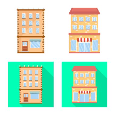 Belediye vektör tasarımı ve merkezi sembolü. Web için belediye ve Emlak hisse senedi simgesi kümesi.