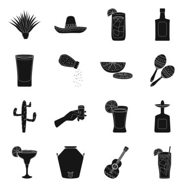 Karnaval ve ulusal simge izole nesne. Stok için karnaval ve tekila vektör simgesi koleksiyonu.