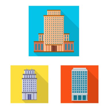 Belediye vektör çizim ve merkezi sembolü. Web için belediye ve Emlak hisse senedi simgesi kümesi.