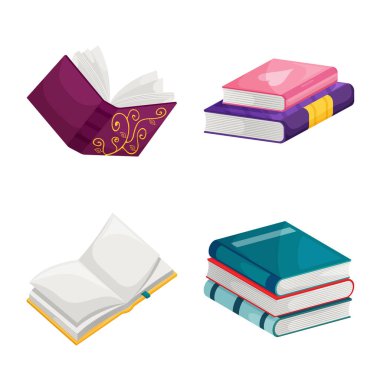 Kütüphane ve kitapçı logosunun vektör çizimi. Web için kütüphane ve edebiyat hisse senedi koleksiyonu.