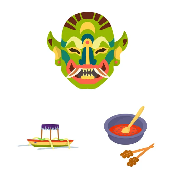 Diseño vectorial de bali y símbolo de indonesia. Conjunto de ilustración de vectores de caldo de bali y caribe . — Vector de stock