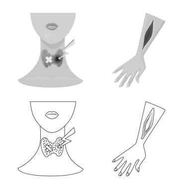 Tıbbi izole nesne ve ağrı logosu. Hastalık hisse senedi vektör çizim ve tıp kümesi.