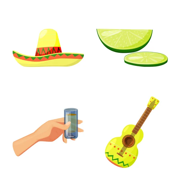 Oggetto isolato del Messico e logo tequila. Serie di Messico e simbolo di provvista di fiesta per web . — Vettoriale Stock