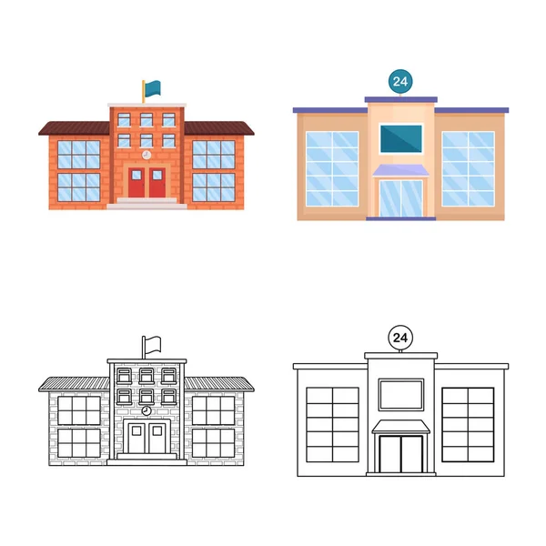 Isolierte Objekt der kommunalen und Zentrum Zeichen. Satz kommunaler und Immobilienaktienzeichen für das Web. — Stockvektor