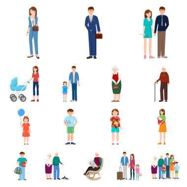 Aile ve insan logosu vektör tasarımı. Stok lar için aile ve avatar vektör simgesi kümesi.