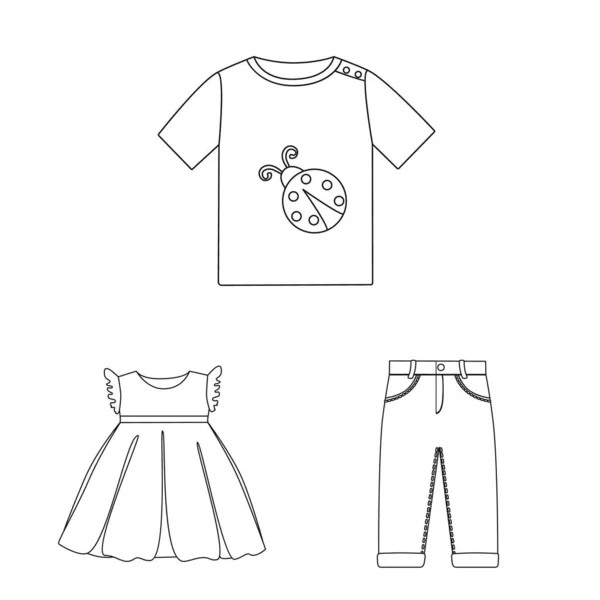 Векторная иллюстрация износа и иконки ребенка. Коллекция векторных значков износа и одежды для склада . — стоковый вектор