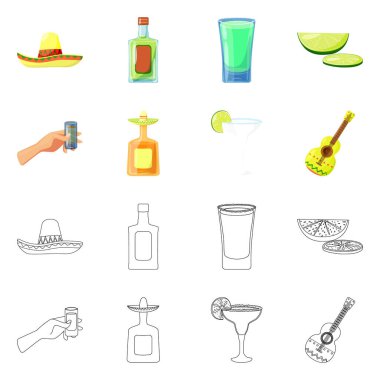 Kafe ve Latin sembolü yalıtılmış nesne. Kafe ve ulusal hisse senedi vektör çizim koleksiyonu.