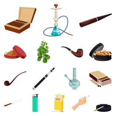 Sigara ve tütün logosu vektör tasarımı. Stok için sigara ve nikotin vektör simgesi koleksiyonu.