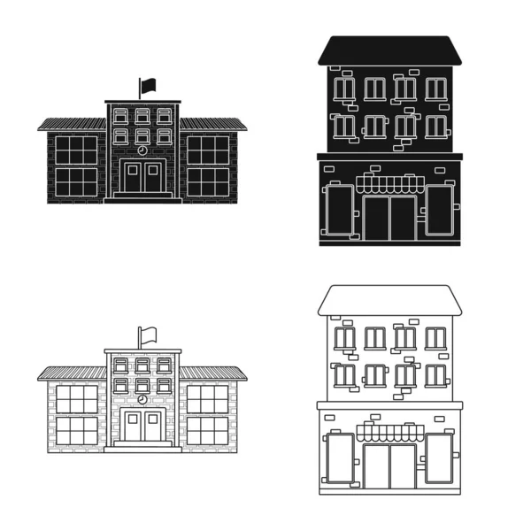 Vektor-Illustration des kommunalen und Zentrum-Symbols. Satz kommunaler und Immobilienaktienzeichen für das Web. — Stockvektor