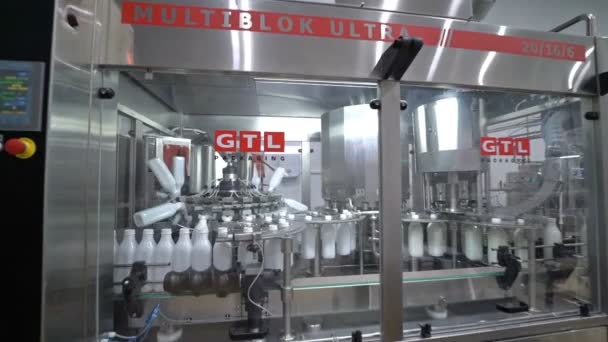 Transportador de fábrica de leite — Vídeo de Stock