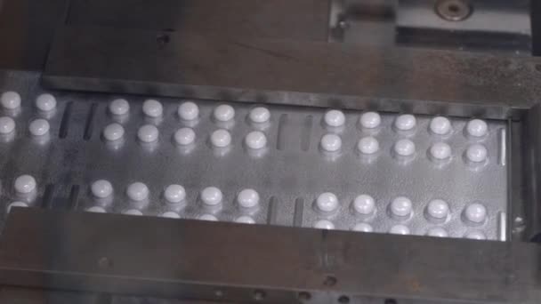 Tablets in blisters go on a conveyor belt 1 — Stock Video