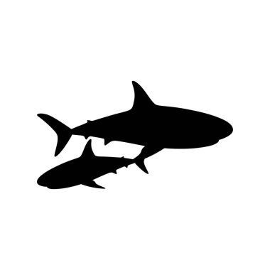 Tehlike köpekbalığı silueti, beyaz arka planda siyah izole edilmiş. Hayvan sembolü. vektör grafikleri