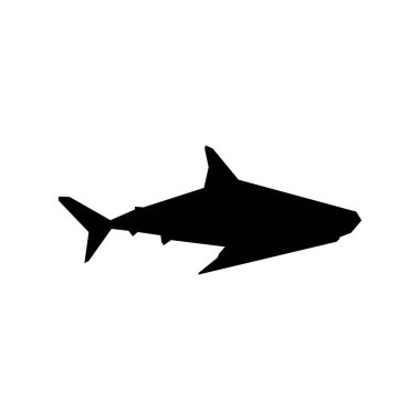 Tehlike köpekbalığı silueti, beyaz arka planda siyah izole edilmiş. Hayvan sembolü. vektör grafikleri