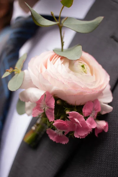 Boutonniere Casamento Rosa Flor Homem Casaco Adesivo Lote Foto Alta — Fotografia de Stock