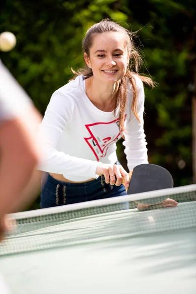 playing table tennis woman sporty girl people hobby ping pong match