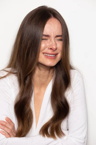 Crying Woman Person Cry Real Emotion Depression Unhappy Girl Wet — Stock Photo, Image