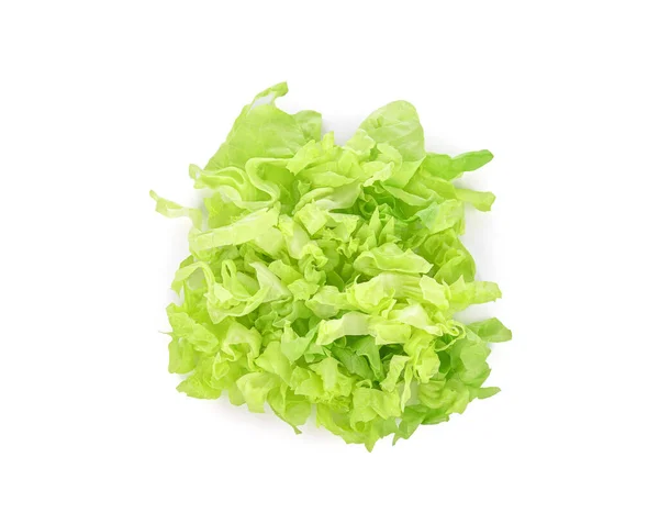 在白色背景上分离的绿色生菜片 顶部视图 — 图库照片