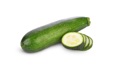 Kabak ve dilimlenmiş beyaz arka planda izole edilmiş.