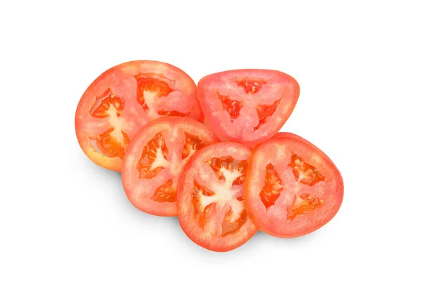 从白色背景中分离出来的新鲜番茄片 顶部视图 — 图库照片