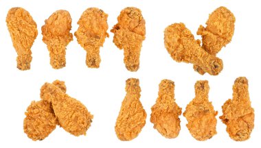 Beyaz arka planda izole edilmiş kızarmış tavuk seti. Üst görünüm