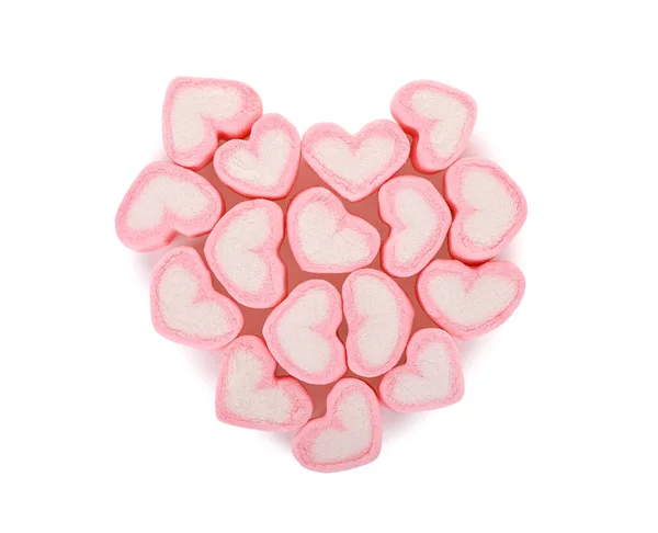 Sweet Heart Shape Marshmallow Isolated White Background Top View — Stock Photo, Image