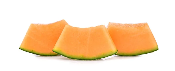 Frisch Geschnittene Cantaloupe Melone Isoliert Auf Weißem Hintergrund — Stockfoto