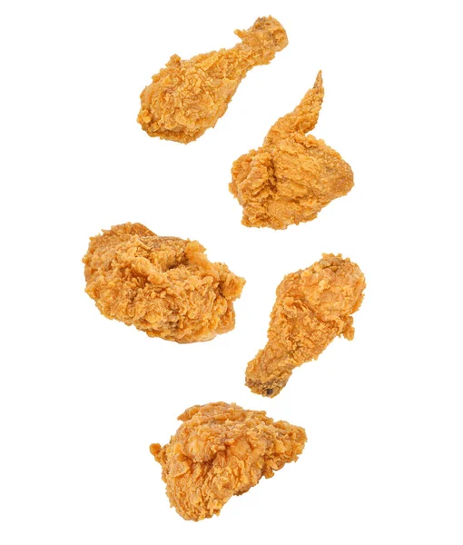 Falling Fried Chicken Isolated White Background Royalty Free Stock Photos