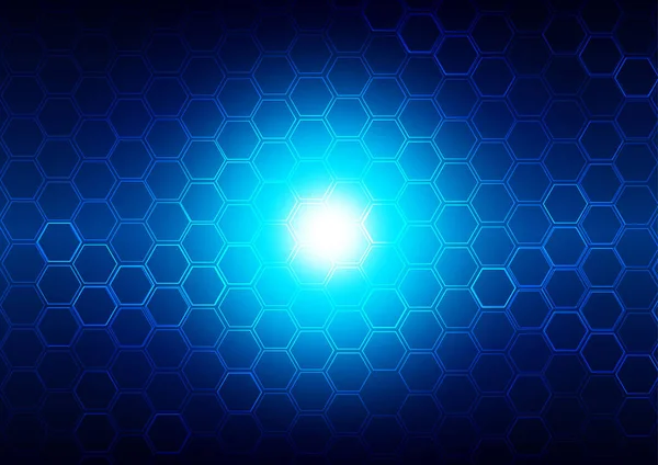 六角背景技術概念と抽象的な青い光 イラスト ベクター デザイン — ストックベクタ