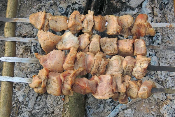 Carne Grigliata Vicino Gustoso Barbecue Nei Fine Settimana — Foto Stock