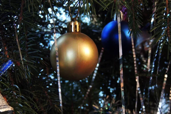 New Year Toy Skates Laces Hang Fir Tree Branch Holiday — Stock Photo, Image