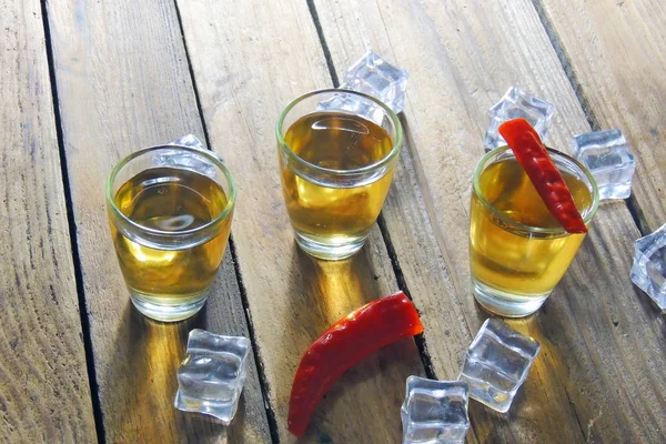 Drink Set Shots Vodka Red Pepper Drink Set Shots Vodka — Stock Photo, Image