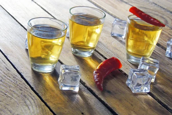 Drink Set Shots Vodka Red Pepper Drink Set Shots Vodka — Stock Photo, Image