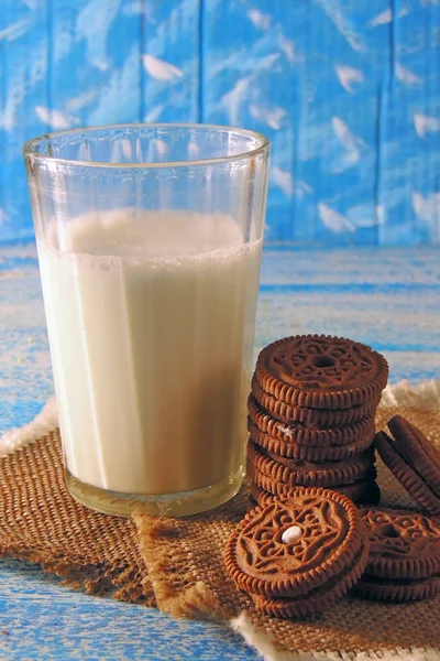 Bicchiere di latte con biscotti fatti in casa — Foto Stock