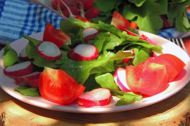 Arugula, Turp ve Domatesli Diyet Salatası