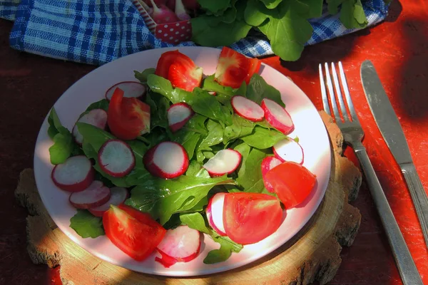 Salată dietetică cu Arugula, ridiche și roșii — Fotografie, imagine de stoc