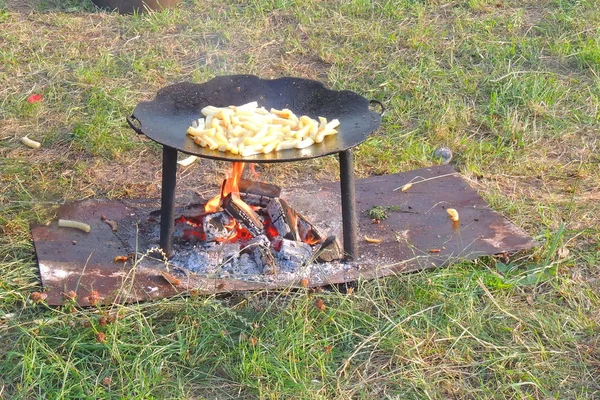 Pommes frites på bål — Stockfoto