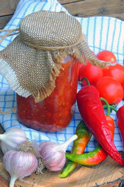 Adjika hot sauce for the winter — Stock Photo, Image