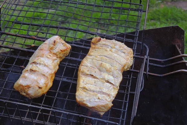 Grillwürste Auf Dem Scheiterhaufen Thema Ernährung — Stockfoto