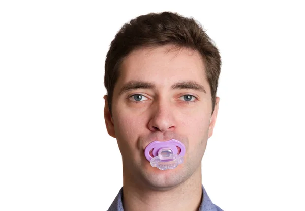 Pai masculino com mamilo bebê na boca close-up cabeça Fotos De Bancos De Imagens
