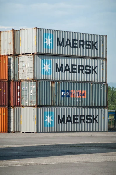 Mulhouse France May 2018 Piles Containers Port Border Rhine — Stock Photo, Image