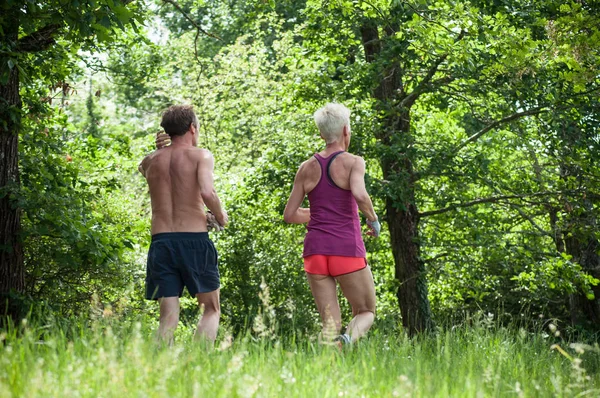 Reiningue France May 2018 Couple Running Border Forest — Stock Photo, Image