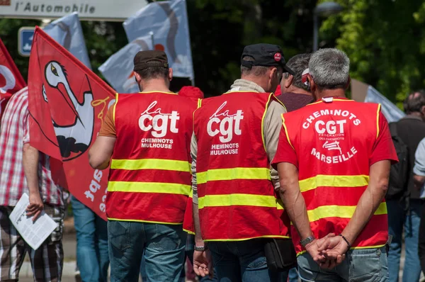 Mulhouse Francia Maggio 2018 Persone Del Servizio Pubblico Che Protestano — Foto Stock