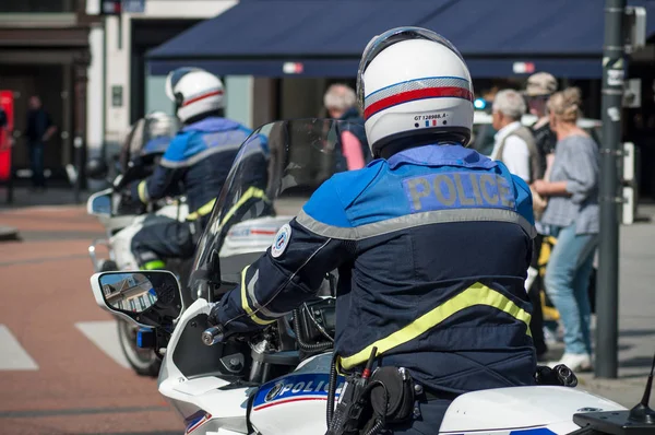 Mulhouse Francia Maggio 2018 Biker Della Polizia Nazionale Che Effettua — Foto Stock