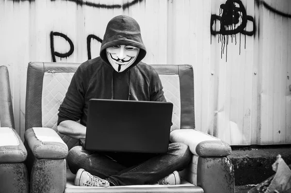Paris Frankrike Maj 2018 Porträtt Man Med Vendetta Mask Och — Stockfoto