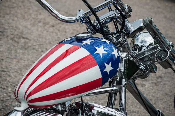 Gerarmer France May 2018 Closeup Motorbike Tank American Flag Painting — Stock Photo, Image